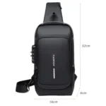 USB charging sport sling Anti-theft shoulder bag (Black) - Image 2