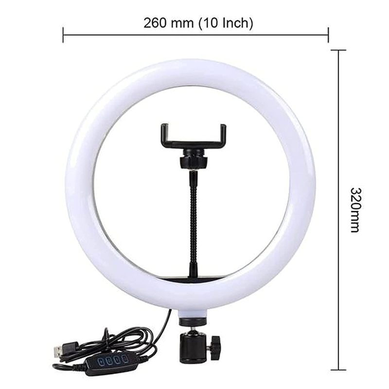 10-Inch LED Ring Light with Tripod Stand & Phone Holder – Dimmable Beauty Light with 3 Color Modes, 10 Brightness Levels & Bluetooth Remote for Vlogging, Makeup & Photography