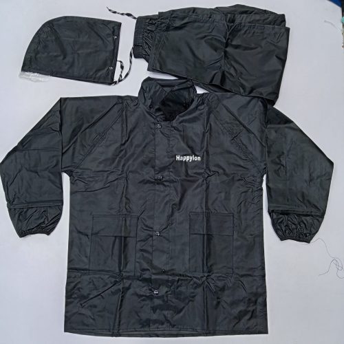 100% Water proof High quality Rain Coat With Pant. (Happylon) Black