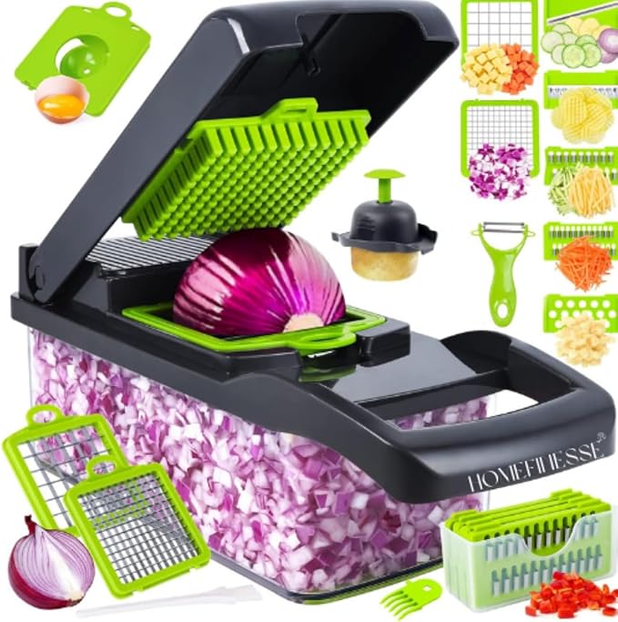 16-in-1 Multifunctional Vegetable Chopper & Mandoline Slicer – Professional Kitchen Food Cutter with Stainless Steel Blades, Storage Container & Handguard 16-in-1 Multifunctional Vegetable Chopper & Mandoline Slicer – Professional Kitchen Food Cutter with Stainless Steel Blades, Storage Container & Handguard