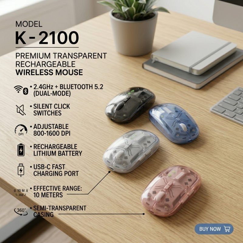 K-2100 Transparent Rechargeable Wireless Mouse