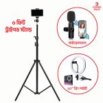 6 Ft Tripod Stand, 10" LED Ring Light & K8 Wireless Microphone Combo – Professional Content Creation & Vlogging Kit with 65ft Range, Adjustable Stand & Phone Cradle