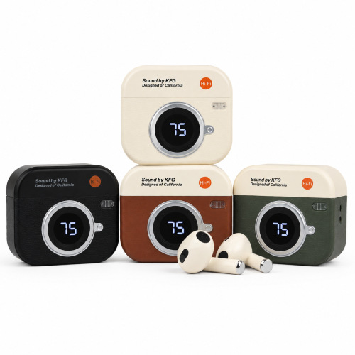Q86 Retro Camera Design True Wireless Earbuds – Bluetooth 5.4 TWS with Leather Texture, Digital LED Display, Low Latency Gaming & ENC Noise Reduction
