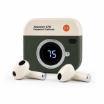 Q86 Retro Camera Design True Wireless Earbuds – Bluetooth 5.4 TWS with Leather Texture, Digital LED Display, Low Latency Gaming & ENC Noise Reduction