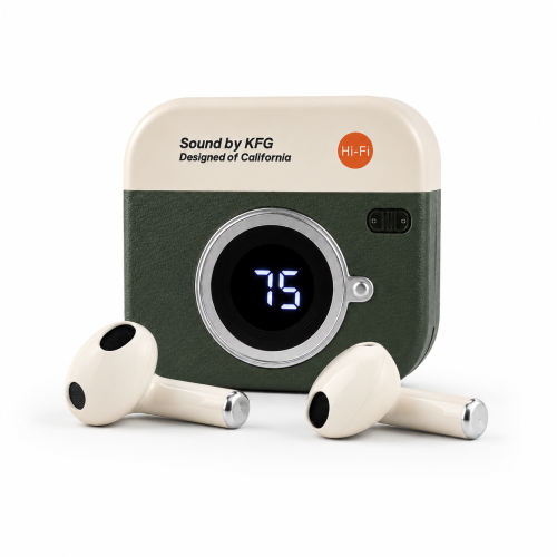 Q86 Retro Camera Design True Wireless Earbuds – Bluetooth 5.4 TWS with Leather Texture, Digital LED Display, Low Latency Gaming & ENC Noise Reduction
