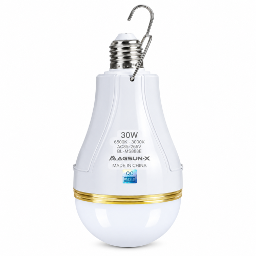 MAGSUN-X 30W LED Rechargeable AC/DC Energy-Saving Bulb – 3500 Lumens Cool Daylight Emergency Light with High-Capacity Lithium Battery Pack