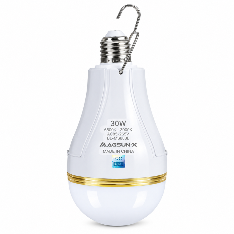 MAGSUN-X 30W LED Rechargeable AC/DC Energy-Saving Bulb – 3500 Lumens Cool Daylight Emergency Light with High-Capacity Lithium Battery Pack