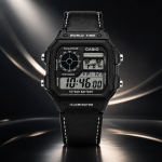 Casio Illuminator Vintage Digital Leather Strap Watch – World Map Display, Long Battery Life, Water Resistant, Formal & Casual Wristwatch with Premium Gift Box & Extra Batteries