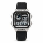 Casio Illuminator Vintage Digital Leather Strap Watch – World Map Display, Long Battery Life, Water Resistant, Formal & Casual Wristwatch with Premium Gift Box & Extra Batteries