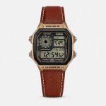 Casio Illuminator Vintage Digital Leather Strap Watch – World Map Display, Long Battery Life, Water Resistant, Formal & Casual Wristwatch with Premium Gift Box & Extra Batteries