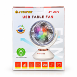 JYSUPER JY-2570 Rechargeable Stand/Table Fan with LED Light – 4 Speed Levels, 100° Auto Oscillation, 115° Tilt, Timer & Solar Panel Charging Support