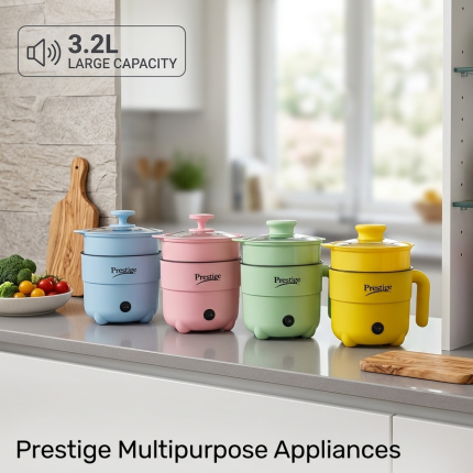 Prestige 3.2L Multifunctional Electric Cooker – 1500W Energy-Saving Non-Stick Multi Cooker with Steamer Tray for Fry, Curry, Noodles & Steaming