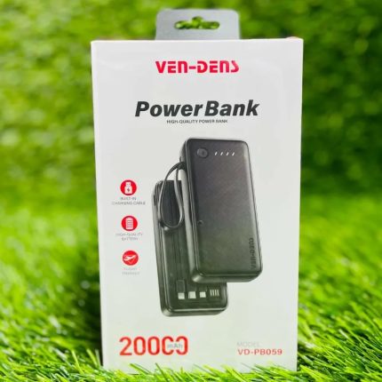 VEN-DENS VD-PB059 20000mAh Power Bank – Portable Charger with Built-in Type-C, Micro & Lightning Cables, LED Indicator & Flight-Friendly Design