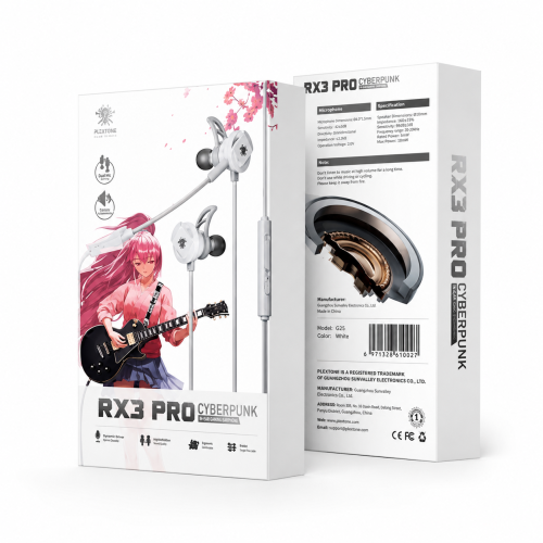 Plextone RX3 Pro Cyberpunk In-Ear Gaming Earphone – Wired Headset with Dual Microphones, Dynamic Driver Stereo Sound, Ergonomic Comfortable Fit & Tangle-Free Braided Cable