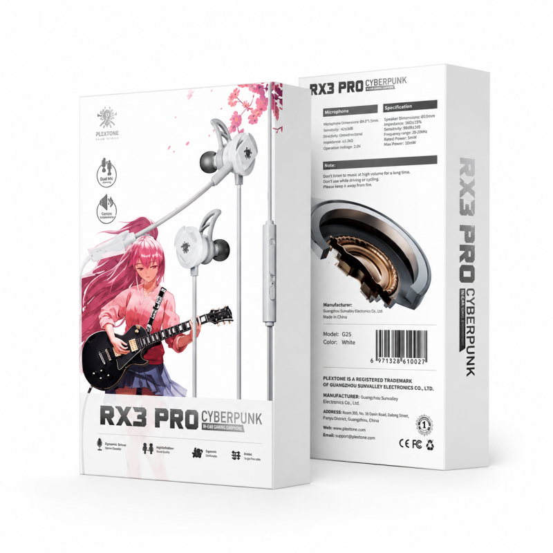 Plextone RX3 Pro Cyberpunk In-Ear Gaming Earphone – Wired Headset with Dual Microphones, Dynamic Driver Stereo Sound, Ergonomic Comfortable Fit & Tangle-Free Braided Cable