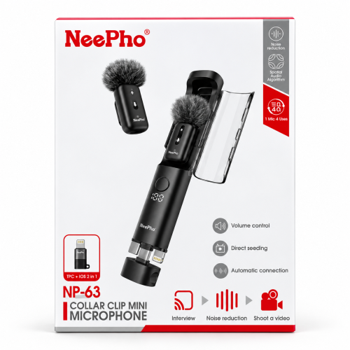 NeePho NP-63 Wireless Lavalier Microphone Kit – Plug & Play Noise Cancelling Mic with Portable Design for Content Creators, Interviews & Vlogging