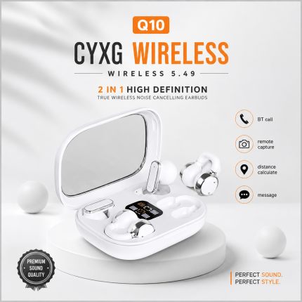 Q10 HiFi Stereo Sports Wireless Earbuds (2 Pairs) – 4-in-1 Combo Set with In-Ear & Open-Ear Clip Design, Bluetooth 5.4, LED Digital Display & IPX4 Waterproof