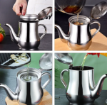Stainless Steel Oil Strainer Pot & Container 410ml – Anti-Leakage Cooking Oil Dispenser Jug with Fine Mesh Filter for Kitchen & Home