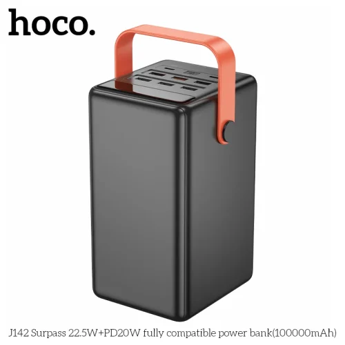 HOCO J142 100,000mAh Power Bank – 22.5W & PD 20W Fast Charging Portable Power Station with Built-in LED Desk Lamp & Multi-Port Outputs
