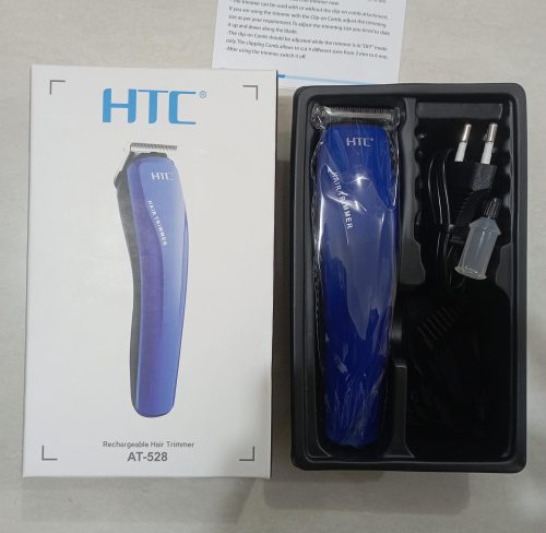 Original HTC AT-528 Professional Rechargeable Hair Clipper & Beard Trimmer – Cordless Stainless Steel Grooming Kit with 4 Guide Combs & Adjustable Length Settings