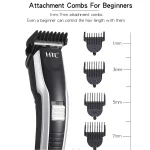Original HTC AT-538 Rechargeable Hair & Beard Trimmer for Men – Cordless Grooming Kit with Dual Battery Support, 4 Guide Combs & Charging Indicator
