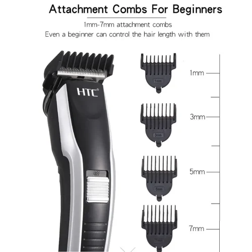 Original HTC AT-538 Rechargeable Hair & Beard Trimmer for Men – Cordless Grooming Kit with Dual Battery Support, 4 Guide Combs & Charging Indicator