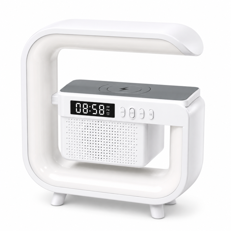 G3 Mini Smart Light Bluetooth Speaker – Multifunctional RGB Night Light with Wireless Charger, Digital Alarm Clock, Sunrise Simulation & Natural Sleep Sound Machine