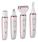 4-in-1 Rechargeable Lady Shaver & Hair Removal Beauty Kit – Painless Electric Razor, Eyebrow, Nose & Body Hair Trimmer with USB Charging & Portable Rose Gold Design