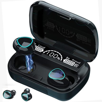M10 True Wireless Earbuds – Bluetooth 5.1 TWS with 2000mAh Power Bank Charging Case, LED Battery Display, IPX7 Waterproof & Hi-Fi 9D Bass