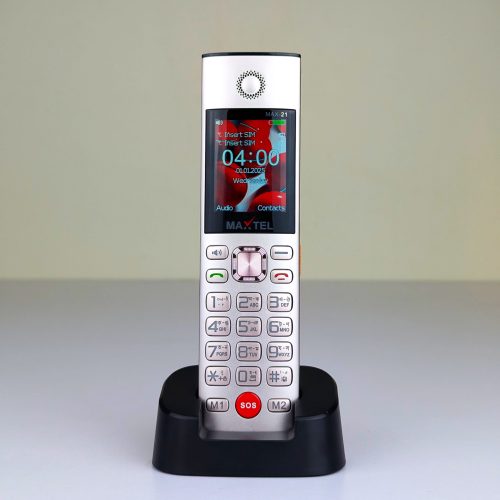 MAXTEL MAX21 Ultra Cordless Desk Phone – Dual SIM Feature Phone with 3000mAh Battery, Dock Charger, Type-C, SOS Emergency Button, Auto Call Recording & Wireless FM