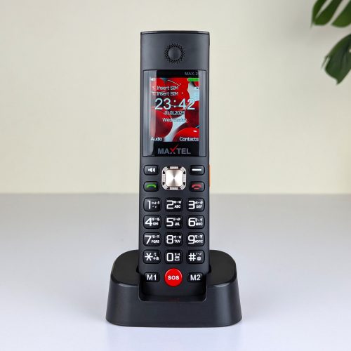 MAXTEL MAX21 Ultra Cordless Desk Phone – Dual SIM Feature Phone with 3000mAh Battery, Dock Charger, Type-C, SOS Emergency Button, Auto Call Recording & Wireless FM
