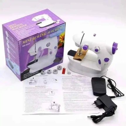 Mini Sewing Machine SM-202A – Portable Dual Speed Electric Sewing Machine with LED Light, Foot Pedal, AC Adapter & Double Thread System for Home Use