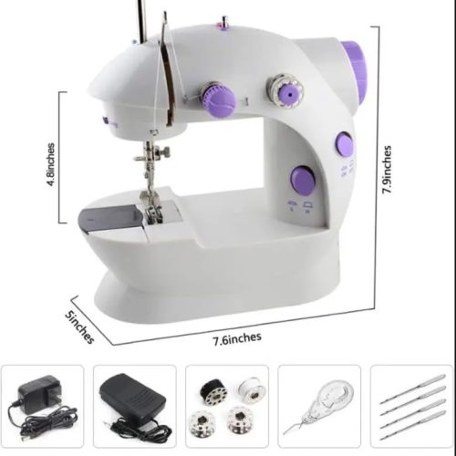 Mini Sewing Machine SM-202A – Portable Dual Speed Electric Sewing Machine with LED Light, Foot Pedal, AC Adapter & Double Thread System for Home Use