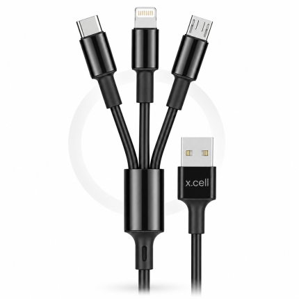 X.Cell High-Performance 3-in-1 Multi Charging Cable – 1.2M Charging Cord with USB-C, Lightning & Micro-USB Connectors for Universal Smartphones