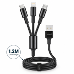 X.Cell High-Performance 3-in-1 Multi Charging Cable – 1.2M Charging Cord with USB-C, Lightning & Micro-USB Connectors for Universal Smartphones