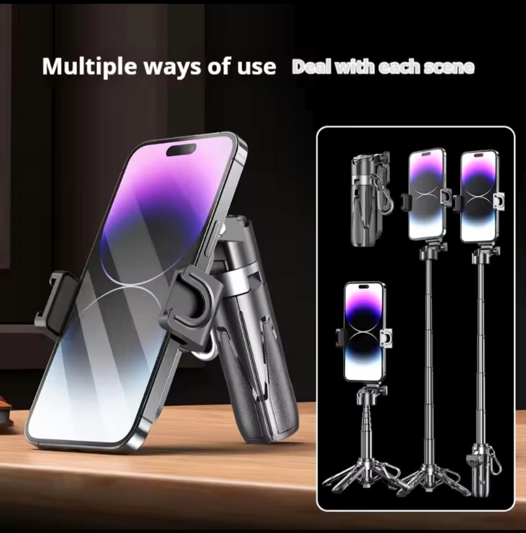 P15 Mini 3-in-1 Selfie Stick Tripod – Pocket-Sized Foldable Monopod with 4-Leg Quadripod Stand, 360° Rotation & Detachable Bluetooth Remote