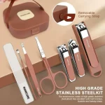Premium 8-Piece Manicure and Pedicure Set | Stainless Steel Nail Clippers & Grooming Kit with Elegant Portable Travel Case