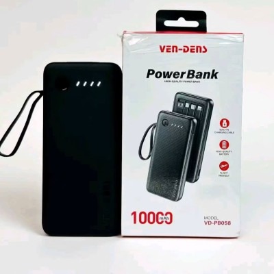 VEN-DENS 10000mAh Power Bank (VD-PB058) – Portable Charger with Built-in Type-C, Micro & Lightning Cables, Fireproof Shell & LED Indicator