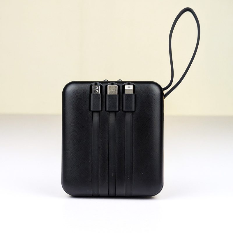 Smart 10000mAh Fast Charging Power Bank – Portable TWS & Phone Charger with Built-in Micro, Type-C, Lightning & USB Cables