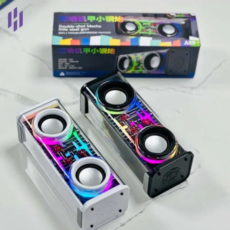 V8 Transparent Mechanical TWS Wireless Bluetooth Speaker – Futuristic See-Through Design, Subwoofer Stereo Sound, RGB LED Lights & 1800mAh Battery