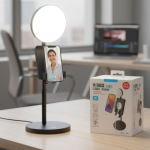 Video Call Light Stand – Adjustable Desktop Ring Light with Phone Holder for Live Streaming, Online Meetings, TikTok & Video Recording