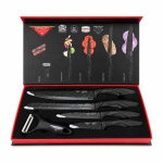 Zepter 5-Piece Non-Stick Kitchen Knife Set – Super Sharp High-Carbon Stainless Steel Knives with Peeler & Ergonomic Curved Blades for Cutting, Fruit & Vegetables