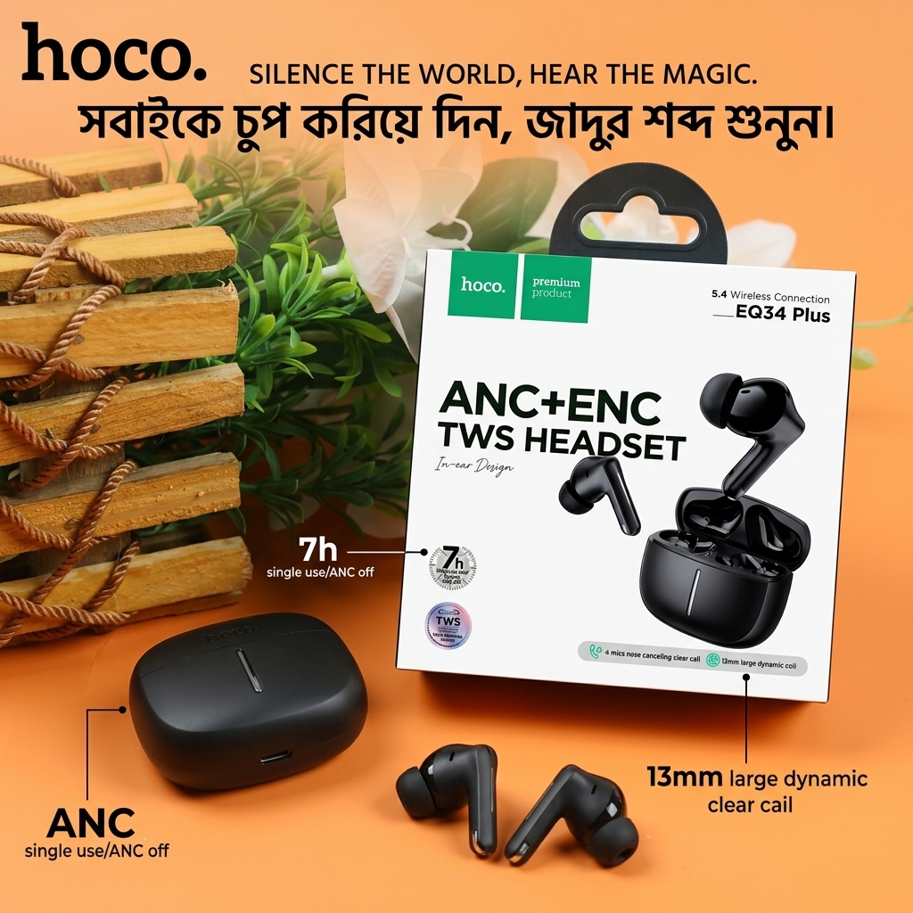 Hoco EQ34 Plus True Wireless ANC+ENC Bluetooth Earbuds Hoco EQ34 Plus True Wireless ANC+ENC Bluetooth Earbuds